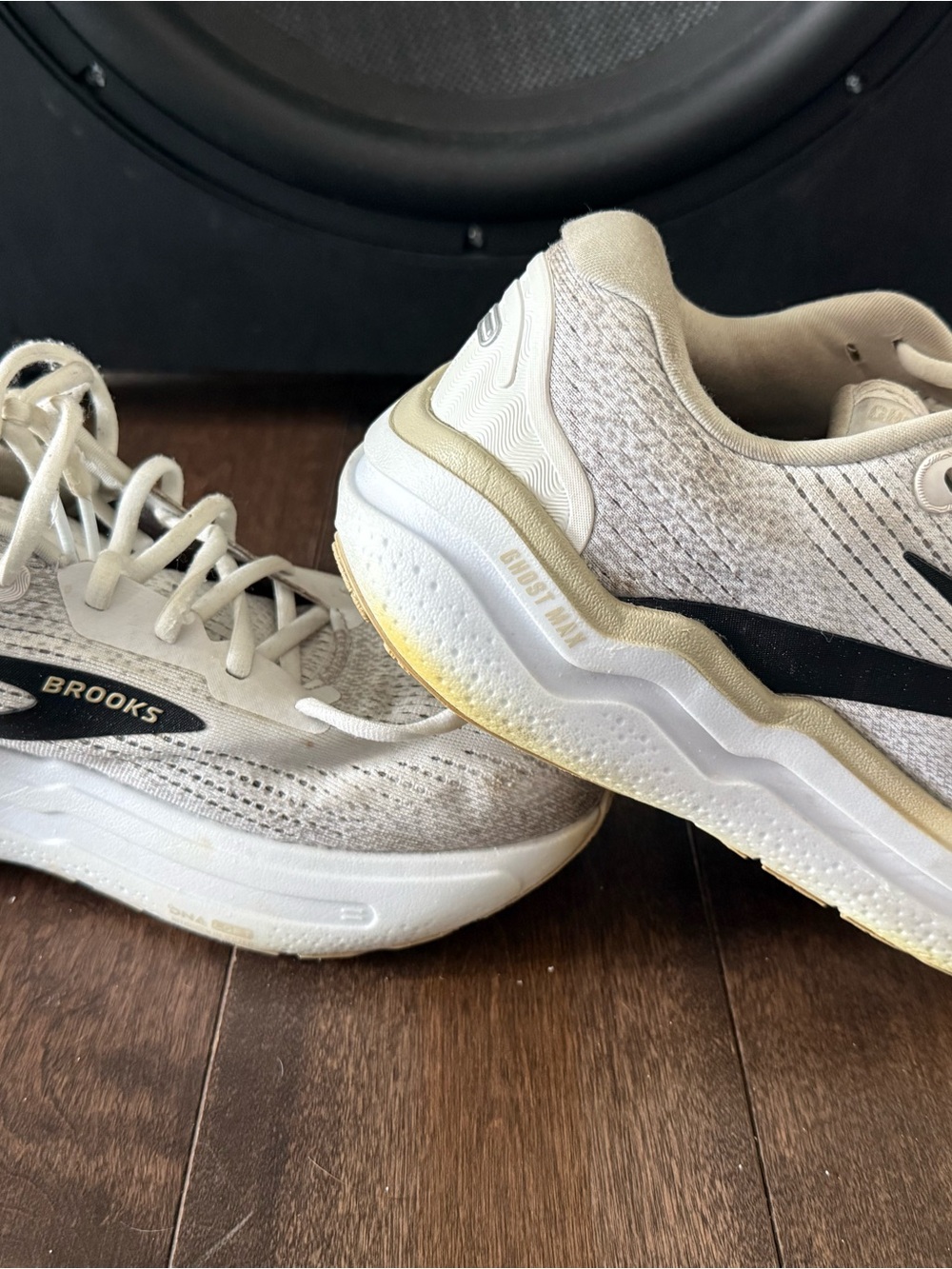 Brooks Ghost Max 2 Running Sneakers in Beige, Black and White